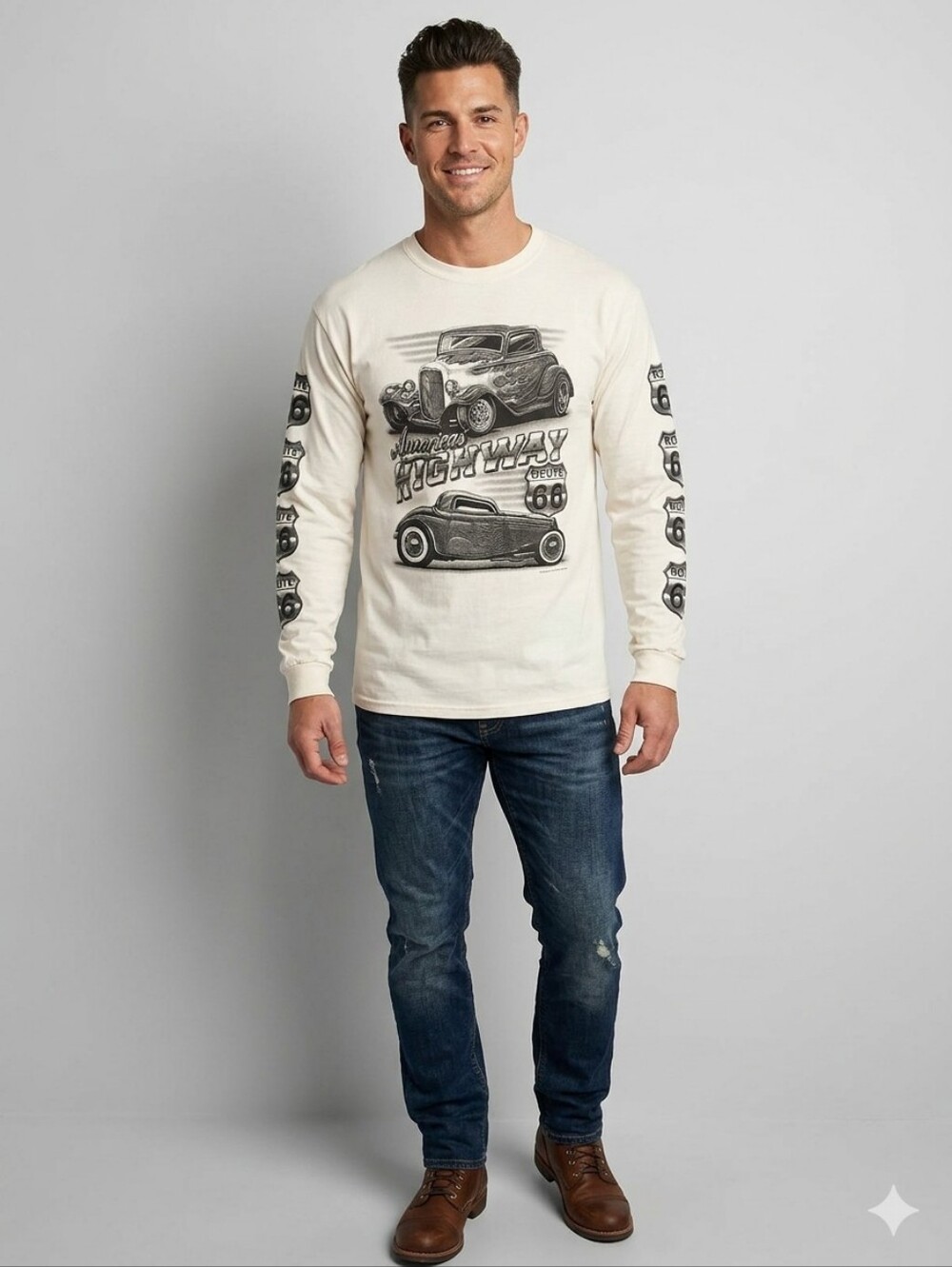 Route 66 Graphic Vintage Long Sleeve Shirt Size Large